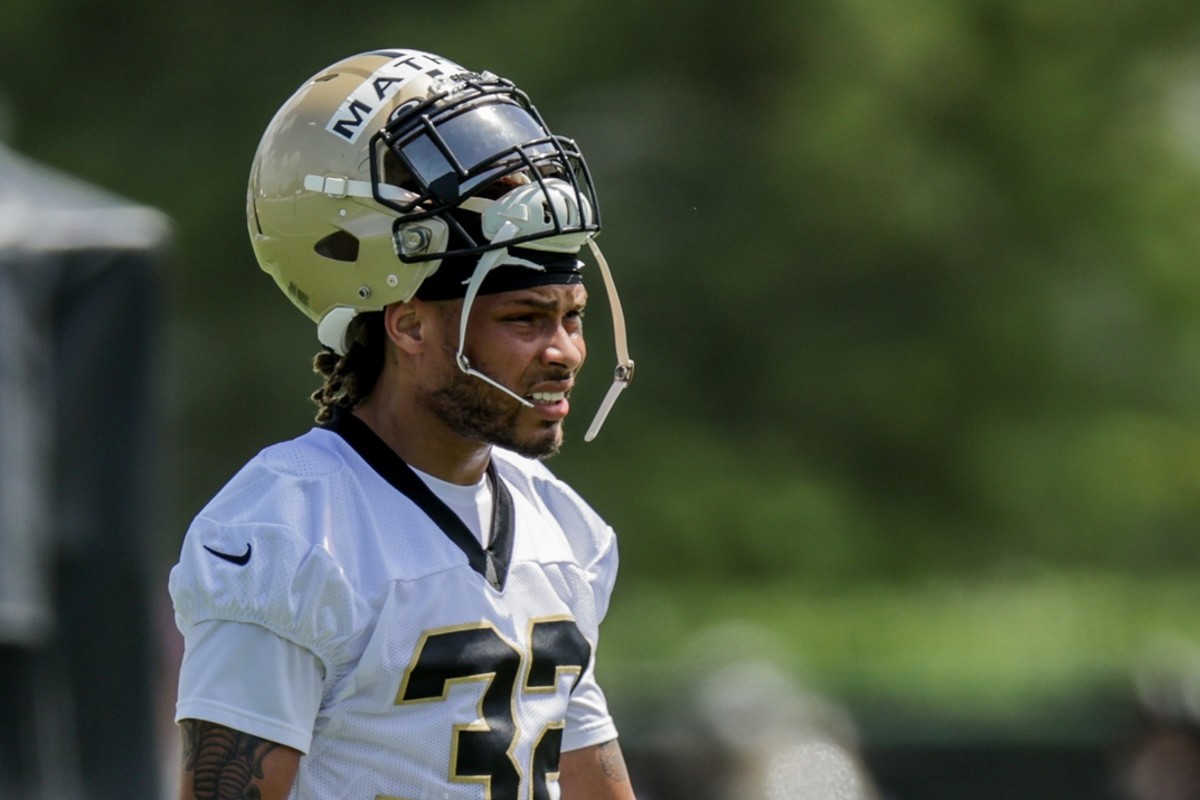 Jun 14, 2022; New Orleans Saints safety Tyrann Mathieu (32) during minicamp. Mandatory Credit: Stephen Lew-USA TODAY Sports